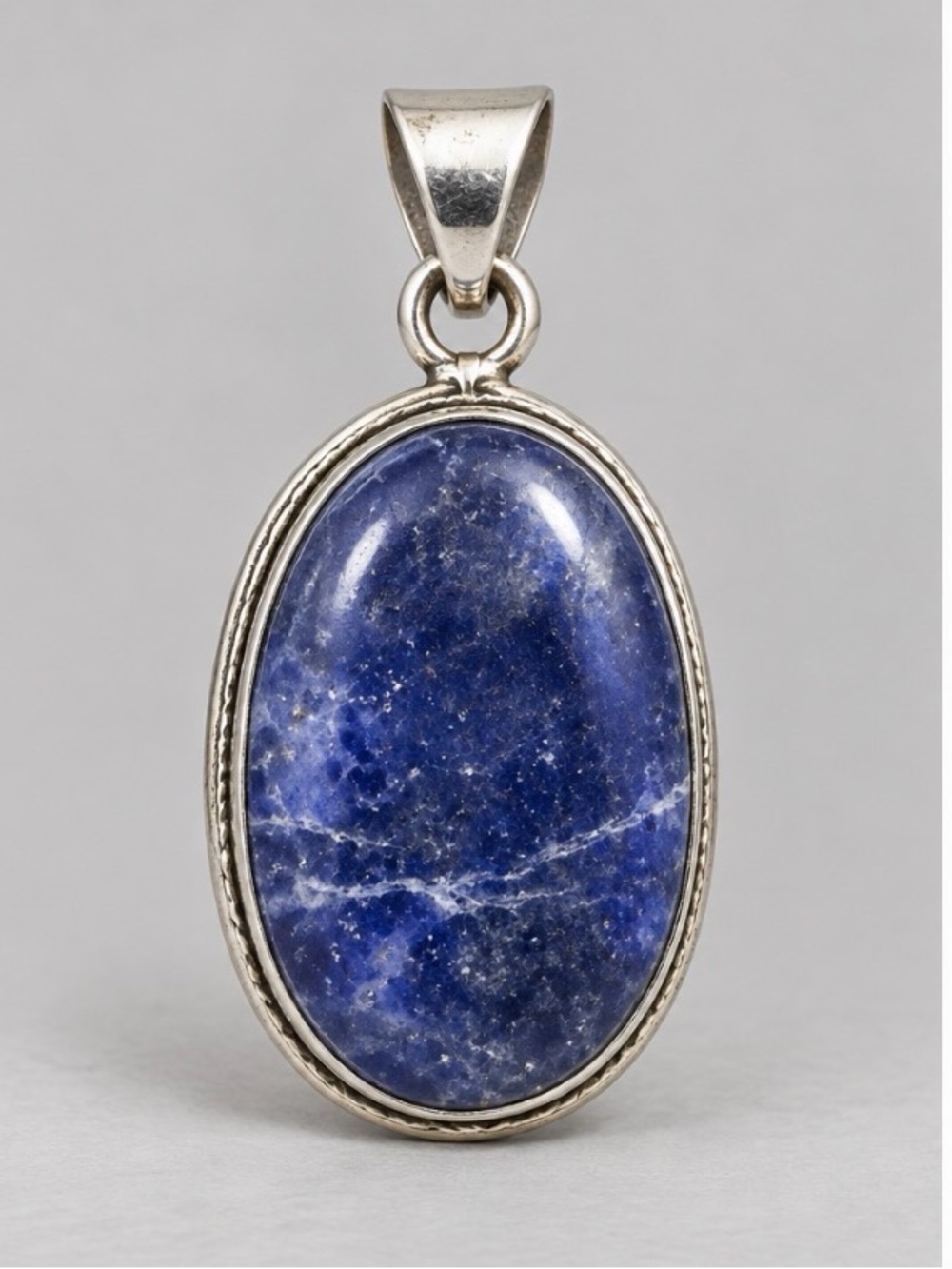 Silver Lapis Oval Pendant Necklace - Deep Blue Gemstone
